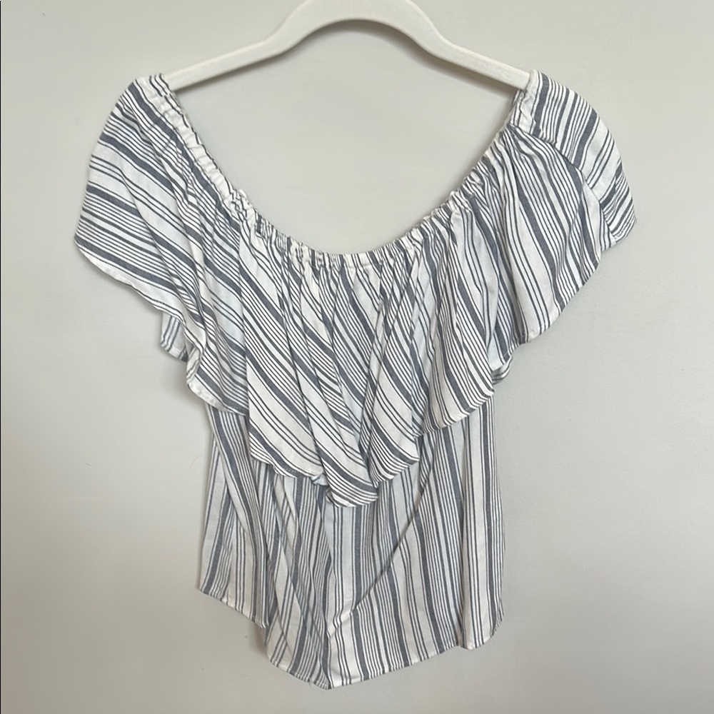 Wayf White and Blue Blouse